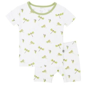 Kyte BABY White Pajama Set with Green Dragonfly Print